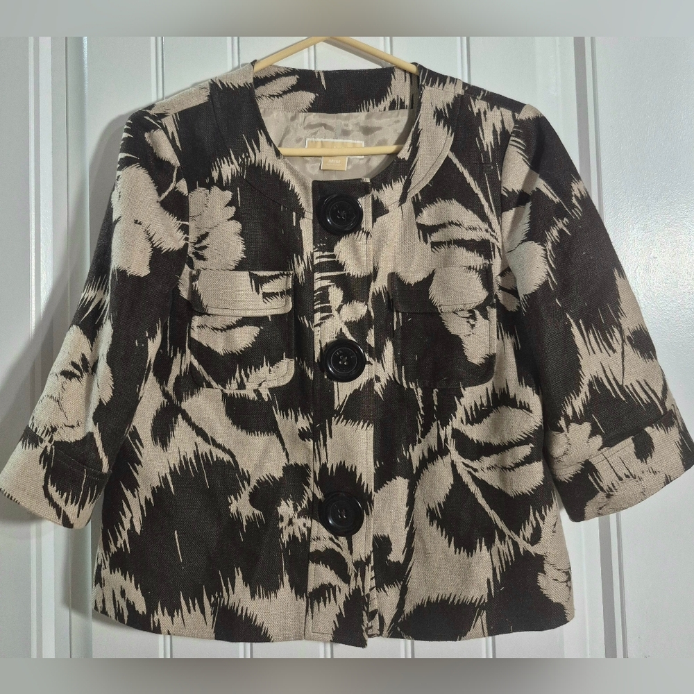 Womens Michael Kors Linen Floral Print Jacket Size Medium